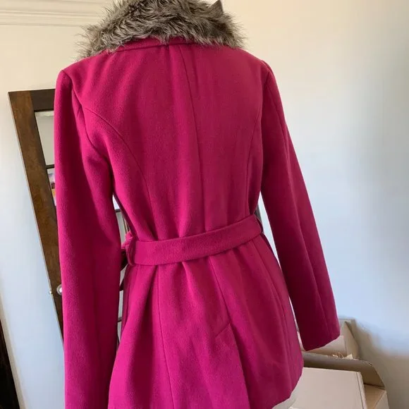 A BYER fancy magenta pea coat with fur and bow